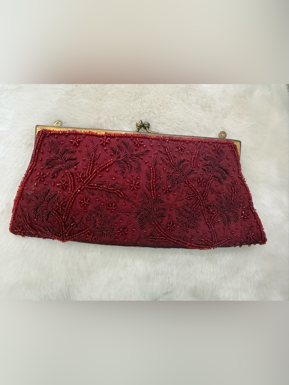 Red Beaded Embroidered Evening Clutch